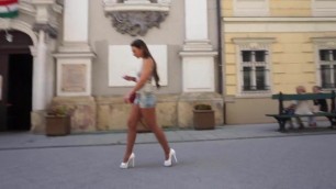 Julie skyhigh walks and tease in minishort public flashing