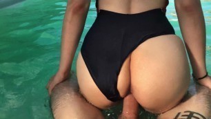 Horny girl begs for dick in the pool