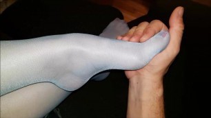 touching my turquoise Pantyhose Feet