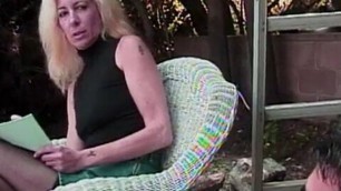 Blonde milf in stockings gets fucked outdoors