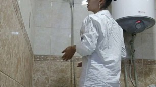 taking a shower in a shirt masturbating with a dildo – hairy