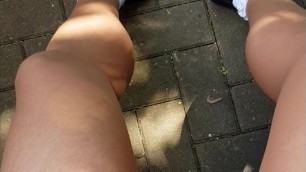 Long play in public in school skirt, almost caught then cum