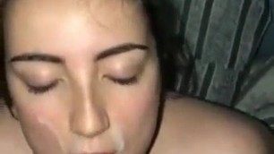 Chubby whore getting cummed on her face