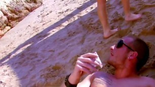 Rough anal fuck and deep face fuck on the beach