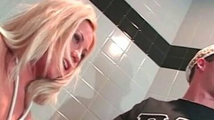 Blonde slut in the bedroom rides guy's cock and gets cum