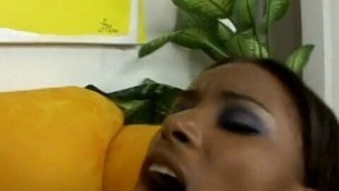 Black whore loves black mutant cock on the sofa