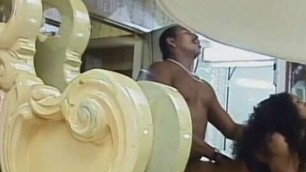 Young ebony with bouncy boobs moans while getting fucked