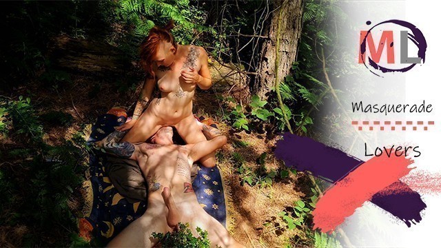 Passionate Redhead Rides a Hard Cock in the WOODS!