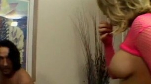 Blonde with huge tits is anally fucked from behind by huge rod