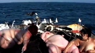 Horny BBW lifeguards fuck each other on the deck with toys