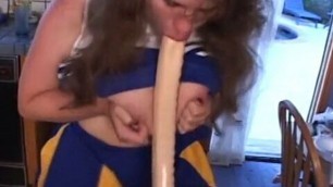 Thick cheerleader with tight pink pussy has loud and wet orgasm